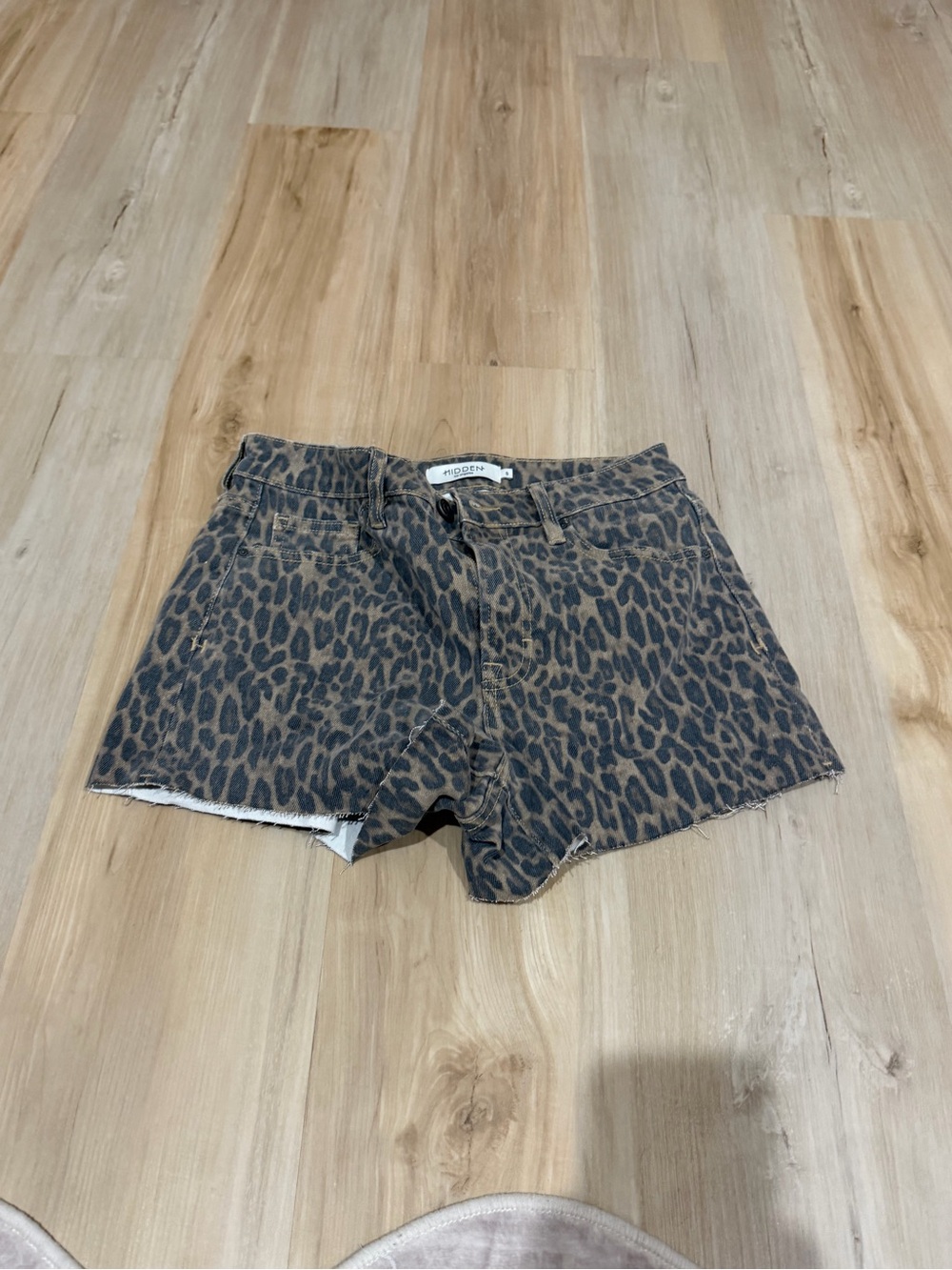 Topshop Leopard Print Denim Shorts in Brown and Black